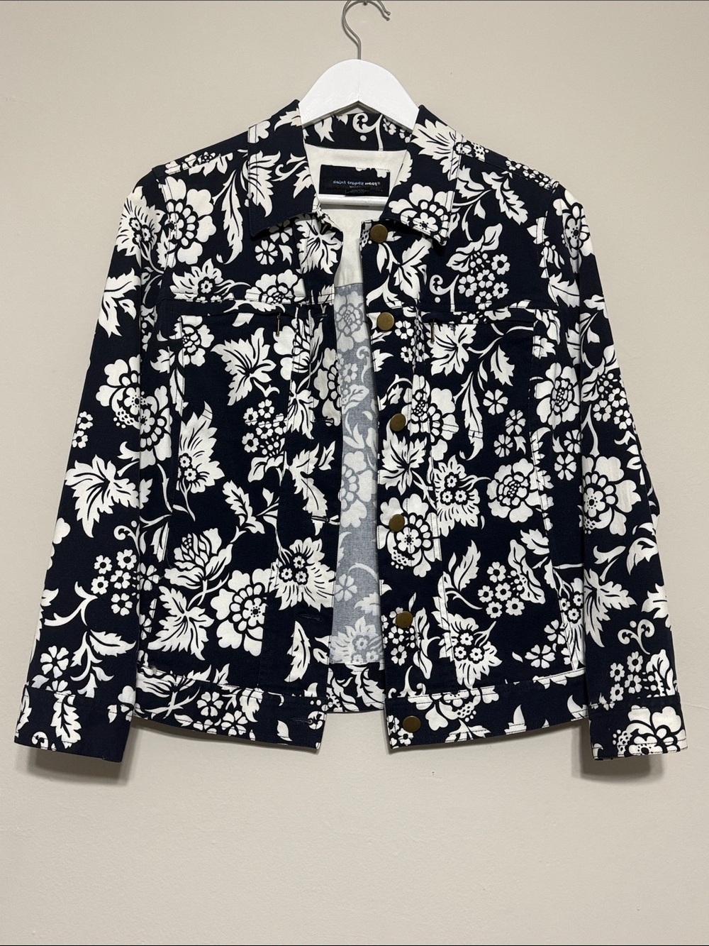 Saint Tropez West Black & White Floral Jean Jacket